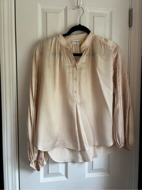 Apiece Apart Cream Silk Henley Blouse